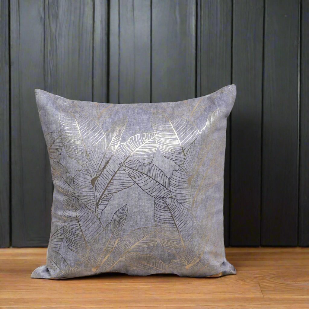 Golden Leaves Smoke Cushion Covers, Pack of 2, 16" x 16" - Coral Slub -